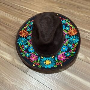 Embroidered Multi Floral Brown Cowboy Hat